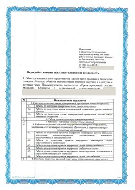 Приложение к свидетельству о допуске к определенному виду или видам работ Славянск-на-Кубани СРО в проектировании